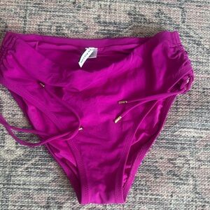 Robin Piccone Fuchsia Ruched Bikini Bottom with Gold-Tone Accents
